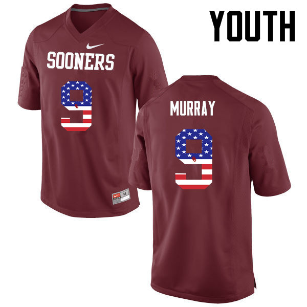 Youth Oklahoma Sooners #9 Kenneth Murray College Football USA Flag Fashion Jerseys-Crimson